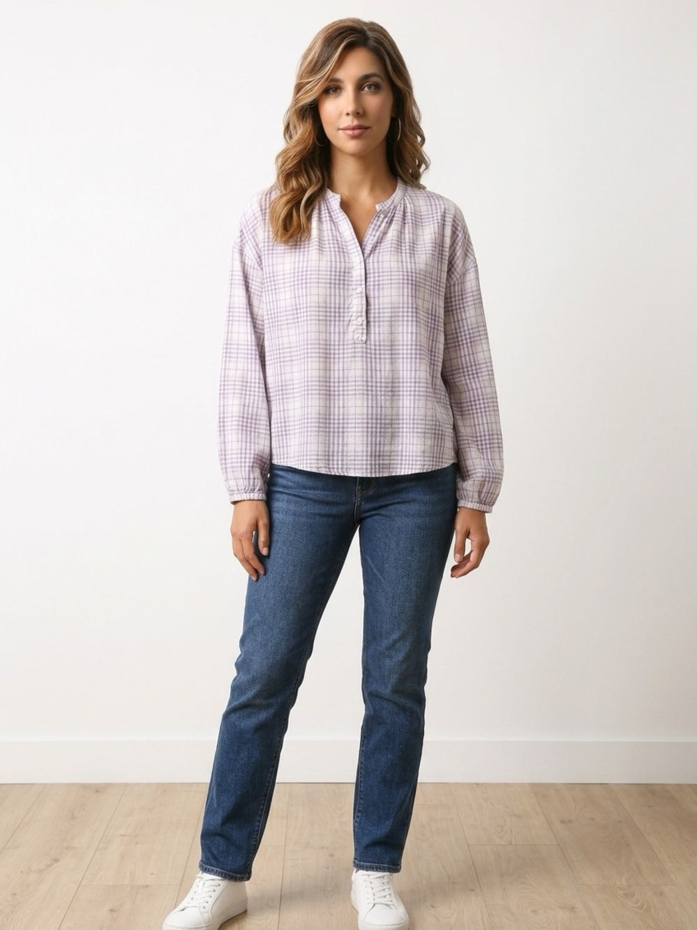 Universal Thread Lavender Plaid Henley Blouse
